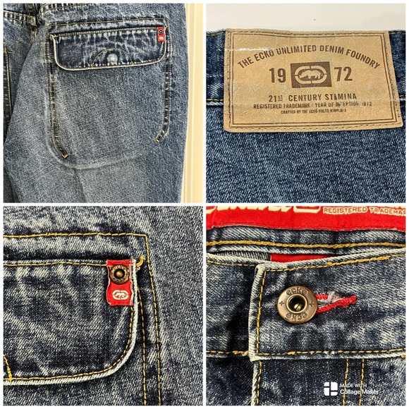 ECKŌ UNLTD. Fader Denim Pant Men's Baggy Leg Jeans Blue 34 X 34 Streetwear Y2K‎ - Picture 2 of 10